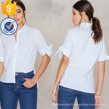 Dernière Conception Blanc Coton À Manches Courtes Été Blouse Avec Arc Fabrication En Gros Mode Femmes Vêtements (TA0036B)